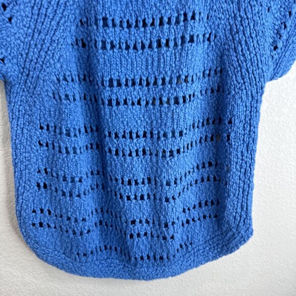 Sandro Sweater Women 1 Blue Open Knit Short Sleeve Cotton Pretty Spring Casual S - Picture 4 of 11